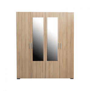 Dulap CORINNE, oglinzi, 4 usi, 4 rafturi, bara de haine, sonoma deschis, cant sonoma inchis, 160x50x188 cm