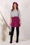 Fusta Dy Fashion magenta scurta din tweed cu nasturi