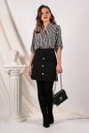 Fusta Dy Fashion neagra scurta din tweed cu nasturi