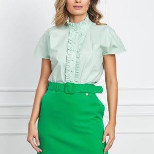 Fusta Dy Fashion verde cu buzunare si curea in talie