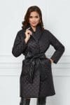 Geaca Dy Fashion neagra cu cordon din piele in talie