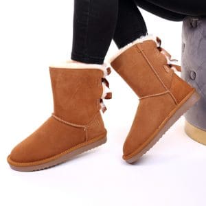 Ghete piele intoarsa naturala camel Gaby
