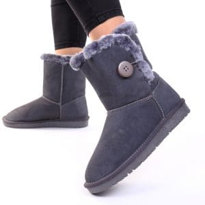 Ghete piele intoarsa naturala gri Tina