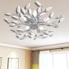 Lustră cristale acrilice formă frunze, transparent & alb, 5 becuri E14