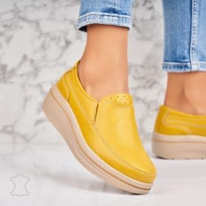 Mocasini dama Piele Naturala Galbeni Crue