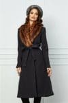 Palton Dy Fashion lung gri antracit cu blanita si cordon in talie