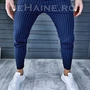Pantaloni barbati bleumarin in dungi smart casual A9124 V