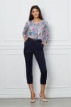 Pantaloni Erika bleumarin office cu buzunare si curea in talie