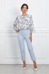 Pantaloni Mara bleu cu talie inalta