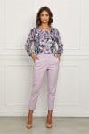 Pantaloni Marcy lila cu aplicatie petrecuta si catarama metalica