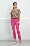Pantaloni Nadia magenta din in cu o curea in talie