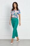 Pantaloni Nadia verzi din in cu o curea in talie
