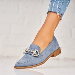 Pantofi dama casual Albastri din Piele Ecologica Intoarsa Beula