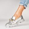 Pantofi dama casual Argintii din Piele Ecologica Lacuita Sheza