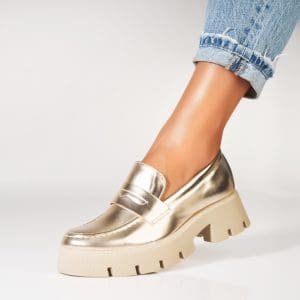 Pantofi dama casual Auriu din Piele Ecologica Lacuita Lyndon