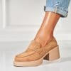 Pantofi dama casual Camel din Piele Ecologica Intoarsa Nilor