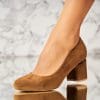 Pantofi dama cu toc Camel din Piele Ecologica Intoarsa Brynli