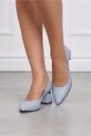 Pantofi office bleu cu toc patrat