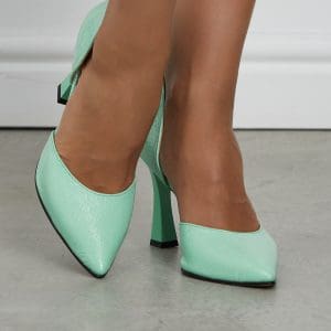Pantofi Selena verde deschis din piele lacuita