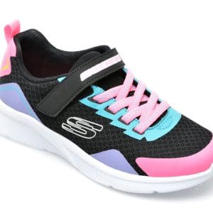 Pantofi sport SKECHERS negri, MICROSPEC, din material textil si piele ecologica