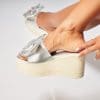 Papuci/Slapi Argintii din Piele Ecologica Lucia