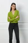 Pulover Diana scurt verde lime cu nasturi