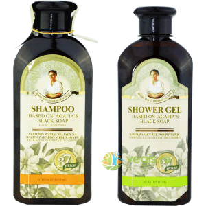 Pachet Sampon Fortifiant Negru 350ml + Gel de Dus Negru Hidratant cu 37 Plante 350ml