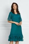 Rochie Adina verde cu volanas la baza