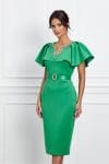 Rochie Alexia verde din neopren cu perlute la bust si curea in talie