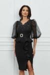 Rochie Andra neagra din neopren cu maneci din organza