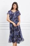 Rochie Anita neagra cu imprimeuri bleumarin si cordon in talie