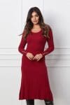 Rochie Antonia bordo din tricot reiat cu nasturi pe maneci