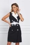 Rochie Ayda tip sacou neagra cu guler alb si curea in talie