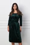 Rochie Catalina verde din catifea cu insertii negre si curea in talie
