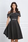 Rochie Cheryl neagra din neopren cu strasuri si curea in talie
