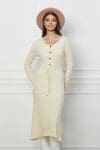Rochie Christina ivory din tricot cu snur reglabil in talie