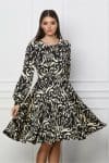 Rochie Cora neagra cu imprimeuri bej