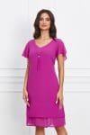 Rochie Corina fucsia vaporoasa cu snur la decolteu