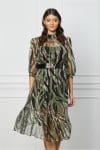 Rochie Daniela verde cu zebra print roz si curea in talie