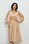 Rochie Denisa bej accesorizata cu perlute