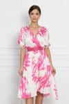 Rochie Denisa ivory cu imprimeuri fucsia