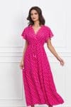 Rochie Diana fucsia cu buline si snur reglabil in talie