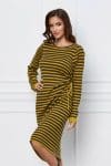 Rochie Doina din tricot cu dungi gri-lime si snur in lateral