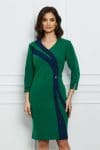 Rochie Dorina verde cu bleumarin si accesorii discrete