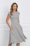 Rochie Dy Fashion alba cu buline negre cu funda si nasturi