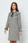 Rochie Dy Fashion alba cu picatele colorate si volan la bust