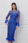 Rochie Dy Fashion albastra din dantela cu pene