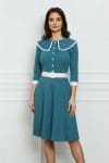 Rochie Dy Fashion albastru petrol cu guler maxi si curea in talie