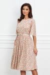Rochie Dy Fashion bej cu floricele roz si curea in talie