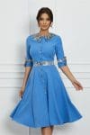 Rochie Dy Fashion bleu cu imprimeu si nasturi